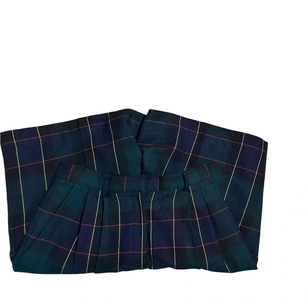 Lord & Taylor High Waist Plaid Shorts - Blue‎ and Green 100% Wool Preppy Size 10
